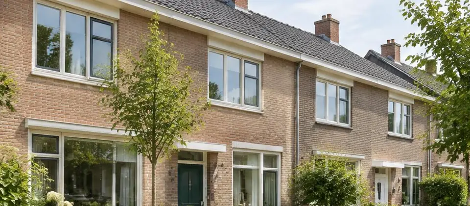Nederlandse rijwoningen met groene voortuinen